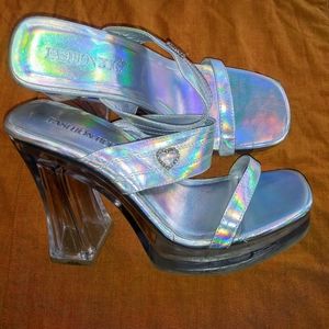 Vintage 90's Y2K Holographic Platform Slides by Fashion Bug Size 9